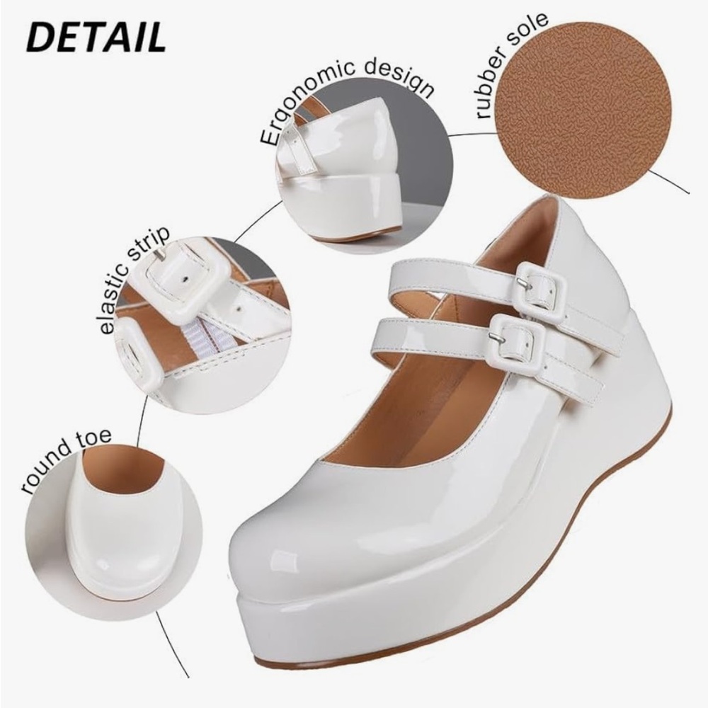 Women's White Platform Mary Jane Shoes - Picture 2 of 12